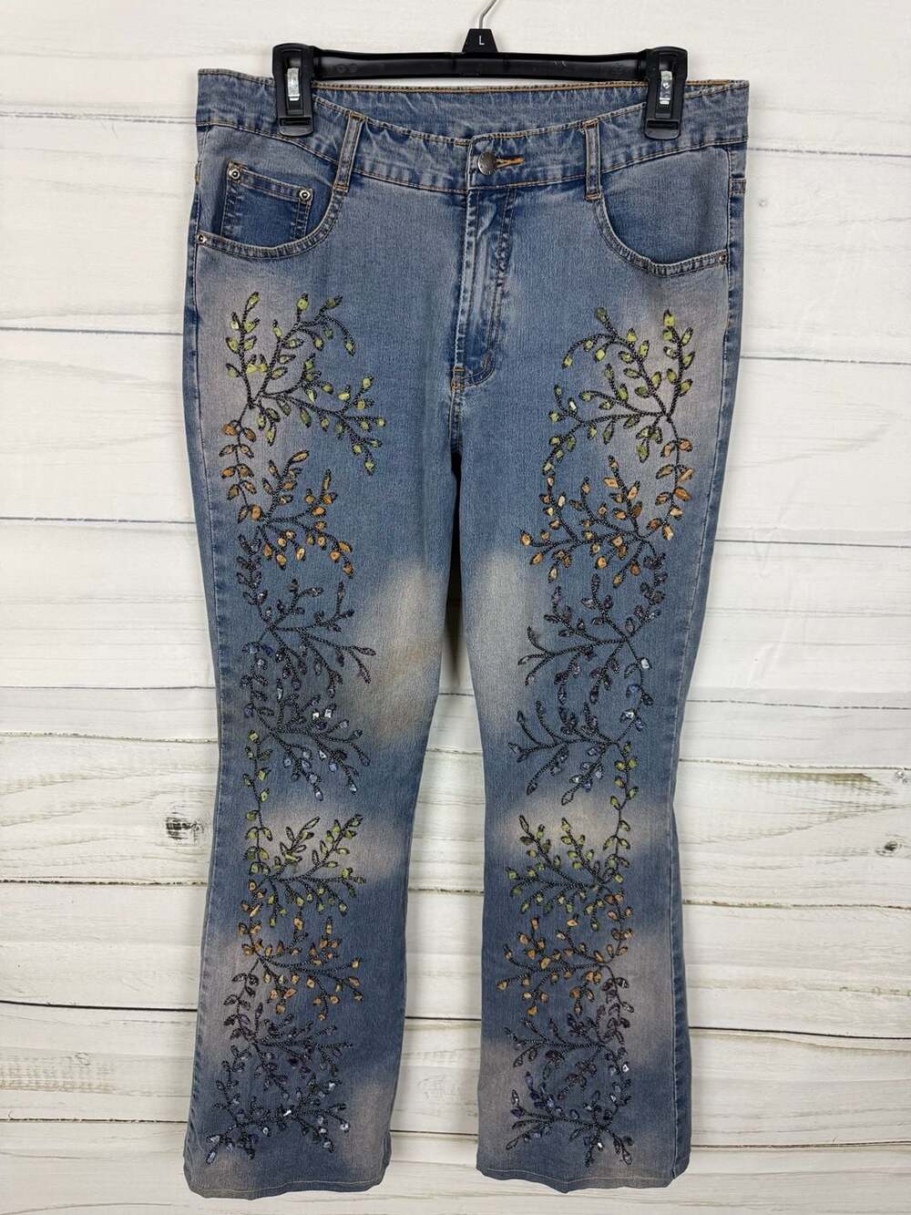 A.Z.I. Jeans Size 31 Embellished Beaded Floral Straight Leg Denim